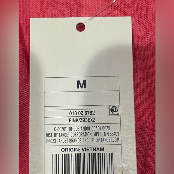 A New Day Womens M Medium Button-Down Pink Linen Short Sleeve Blouse NWT - Picture 6 of 9